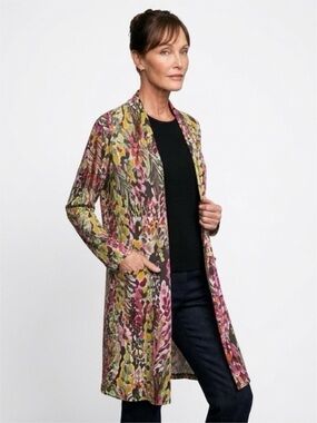 Hesed - Abstract Floral Kimono Cardigan - Open Front Lightweight Layer - Size 2